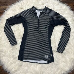 O’Neil Black & White Striped Long Sleeve Quarter Zip Fitted Athletic /Swim Top-M